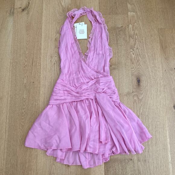 Miss Circle Chiffon Wrap Mini Dress Odelle Crinkle Size XS in Pink - Picture 1 of 7